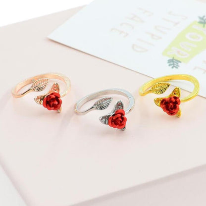 Adjustable Red Rose Ring in Metal Alloy by HitMyNeed
