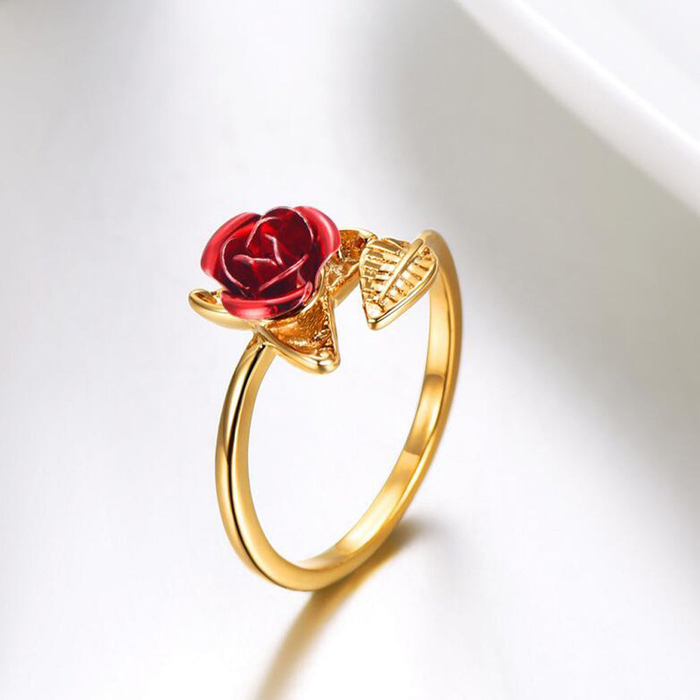 Adjustable Red Rose Ring in Metal Alloy gold by HitMyNeed
