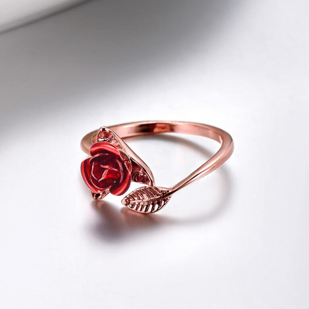 Adjustable Red Rose Ring in Metal Alloy rose-gold by HitMyNeed