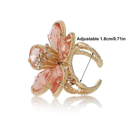 Adjustable Rhinestone Big Flower Statement Ring by HitMyNeed