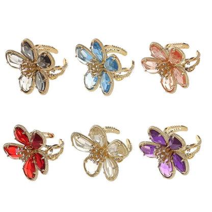 Adjustable Rhinestone Big Flower Statement Ring by HitMyNeed