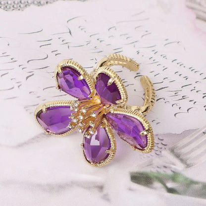 Adjustable Rhinestone Big Flower Statement Ring by HitMyNeed