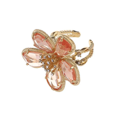 Adjustable Rhinestone Big Flower Statement Ring pink by HitMyNeed