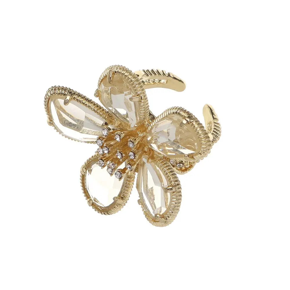 Adjustable Rhinestone Big Flower Statement Ring white by HitMyNeed