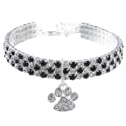 Adjustable Shiny Rhinestone Cat Collar black m by HitMyNeed