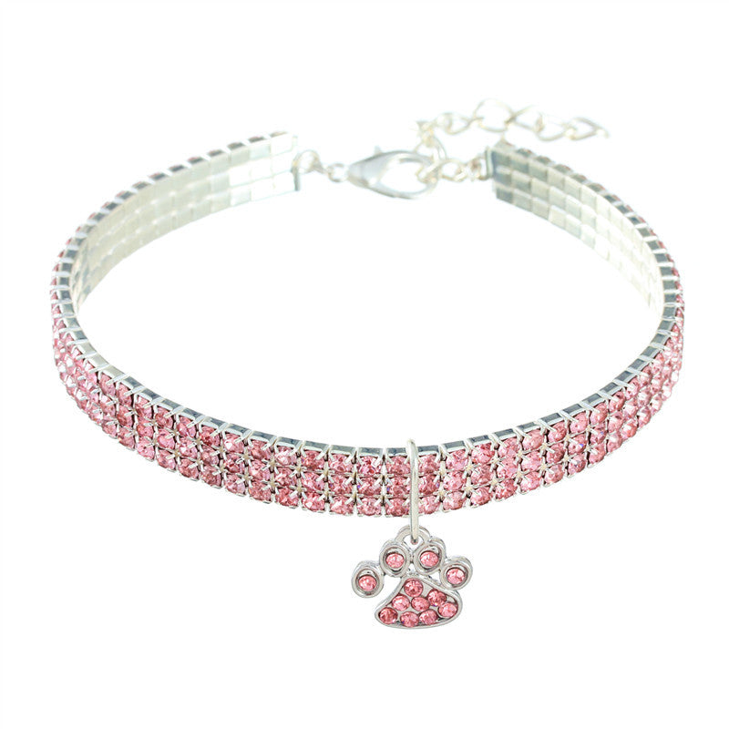 Adjustable Shiny Rhinestone Cat Collar light-pink l by HitMyNeed
