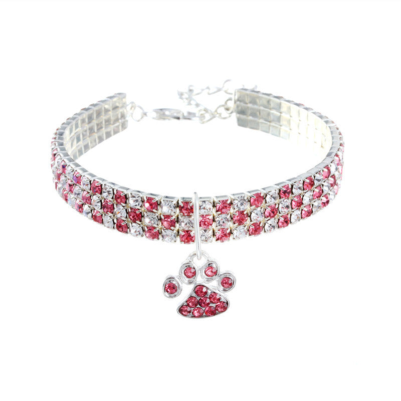 Adjustable Shiny Rhinestone Cat Collar pink l by HitMyNeed