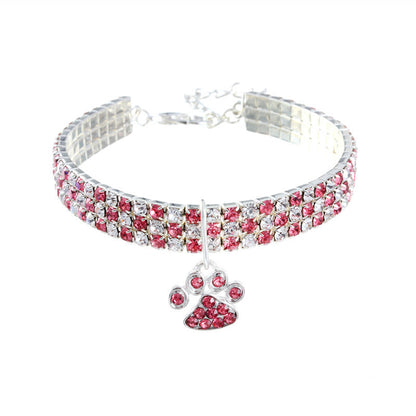 Adjustable Shiny Rhinestone Cat Collar pink l by HitMyNeed