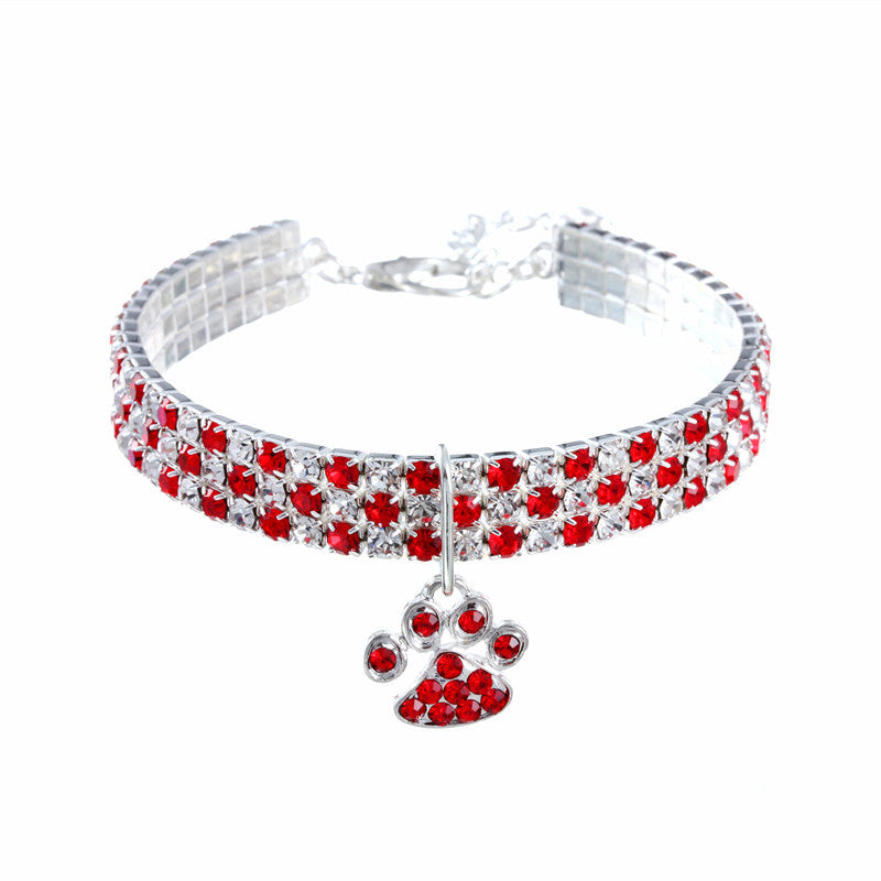 Adjustable Shiny Rhinestone Cat Collar red m by HitMyNeed