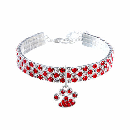 Adjustable Shiny Rhinestone Cat Collar red m by HitMyNeed