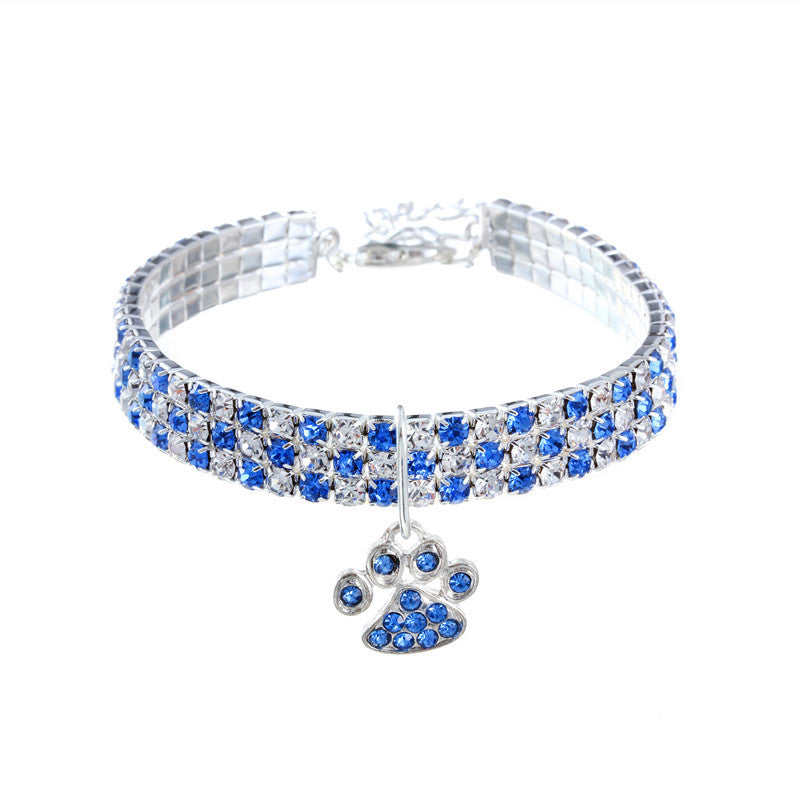 Adjustable Shiny Rhinestone Cat Collar royal-blue l by HitMyNeed