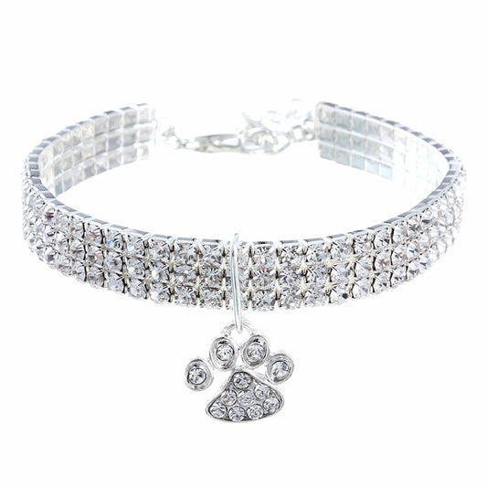 Adjustable Shiny Rhinestone Cat Collar white s by HitMyNeed