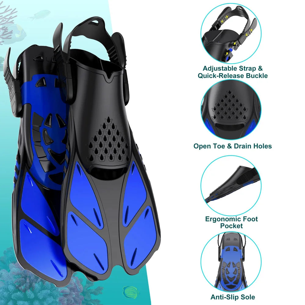 Adjustable Short Snorkel Fins for Adult Men & Women by HitMyNeed