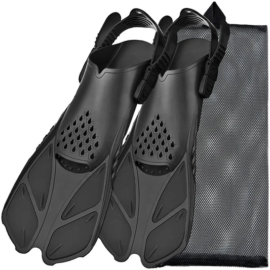 Adjustable Short Snorkel Fins for Adult Men & Women allblack l-xl by HitMyNeed