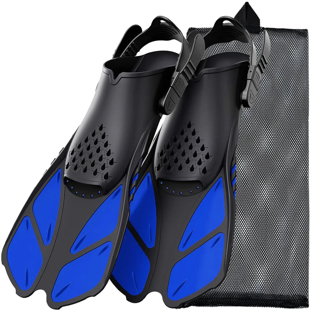 Adjustable Short Snorkel Fins for Adult Men & Women blue l-xl by HitMyNeed