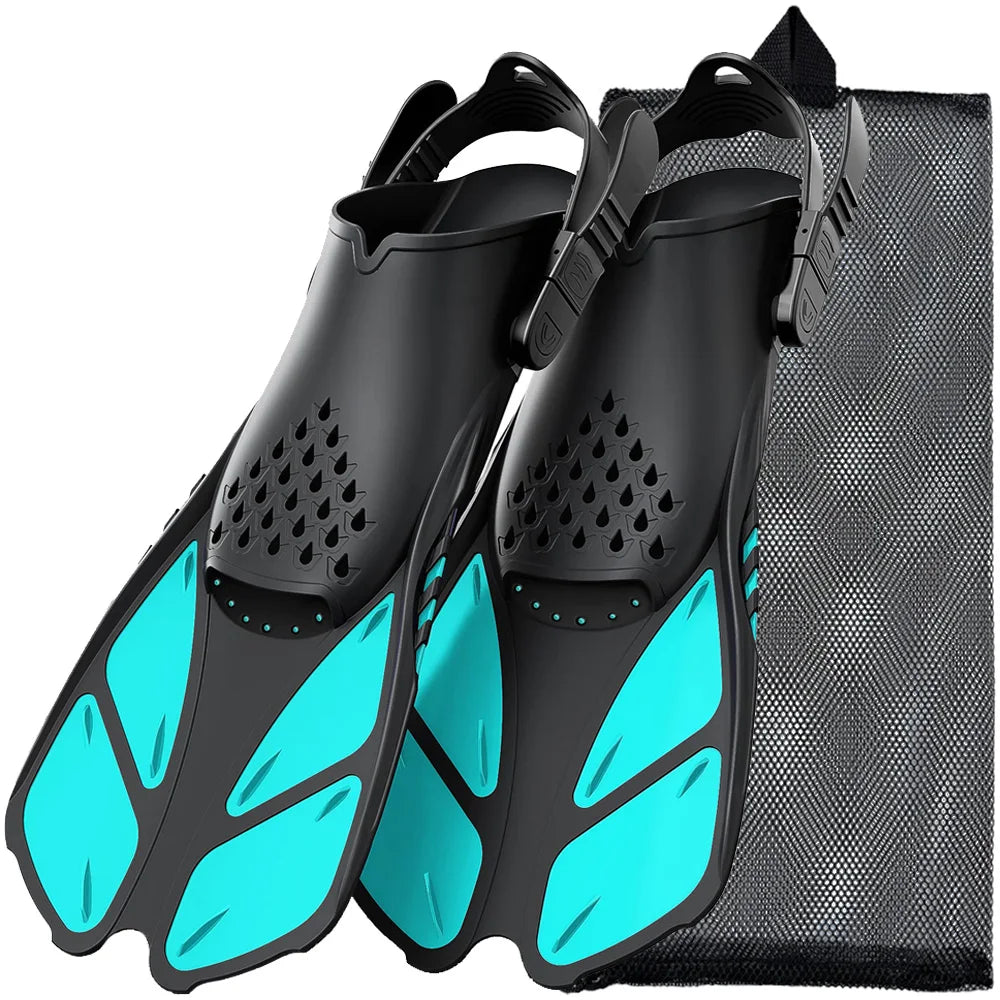 Adjustable Short Snorkel Fins for Adult Men & Women green s-m by HitMyNeed