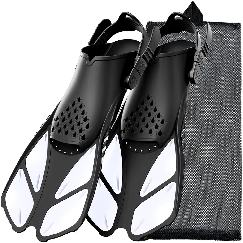 Adjustable Short Snorkel Fins for Adult Men & Women white l-xl by HitMyNeed