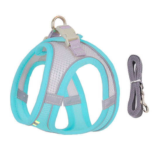 Adjustable Small Dog Harness and Leash Set blue-green l-8-12-kg by HitMyNeed