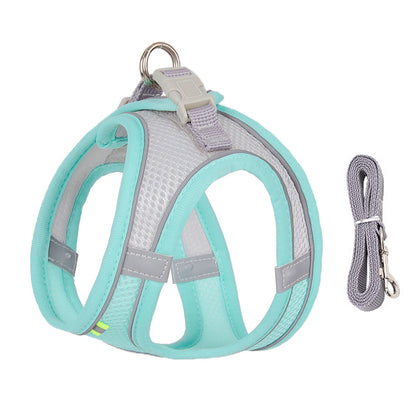Adjustable Small Dog Harness and Leash Set cyan l-7-11-kg by HitMyNeed