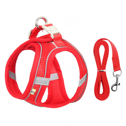 Adjustable Small Dog Harness and Leash Set red m-5-7-kg by HitMyNeed