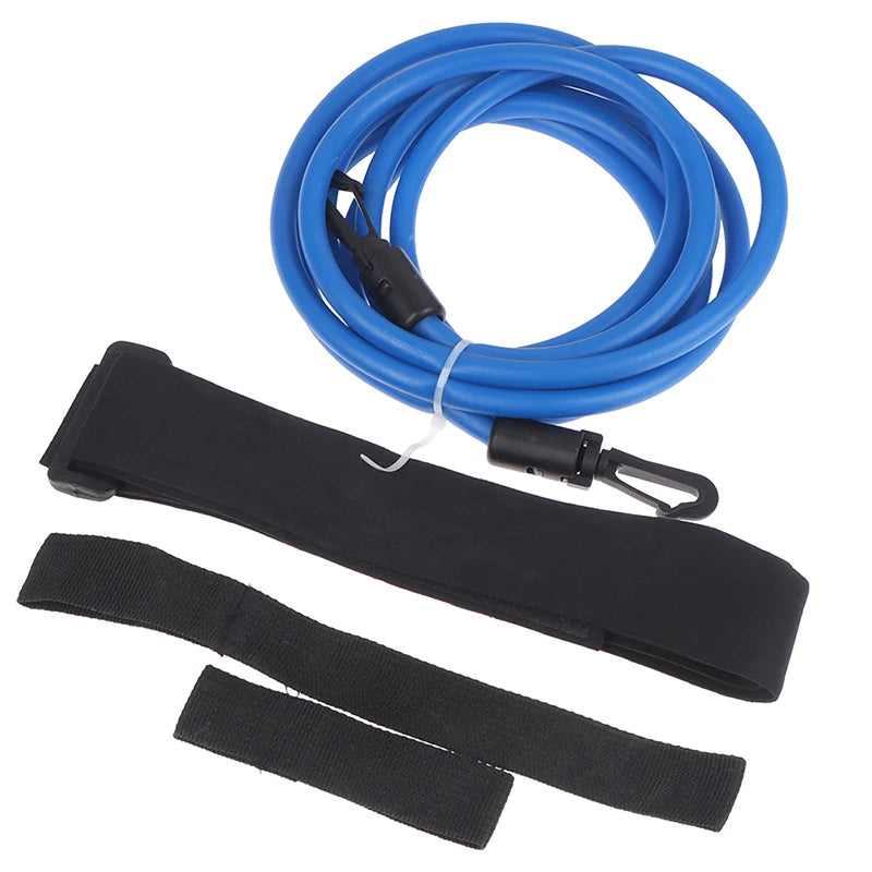 Adjustable Swim Training Resistance Belt with Latex Tube blue by HitMyNeed