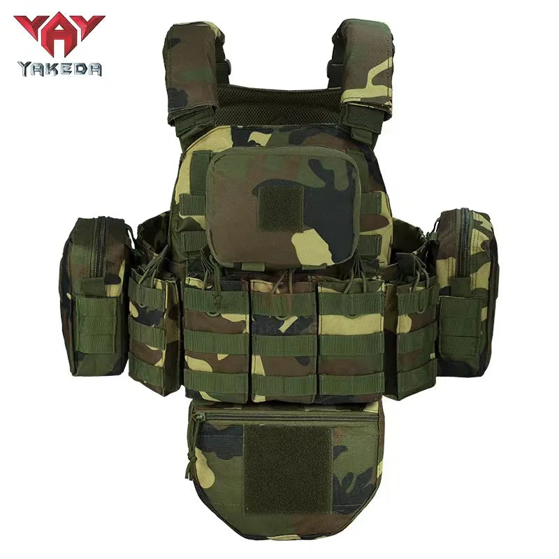 Adjustable Tactical Plate Carrier Vest with Pouches woodland by HitMyNeed