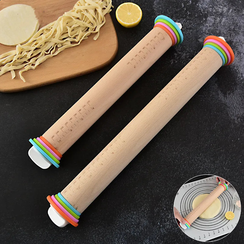Adjustable Wood Rolling Pin with Thickness Rings by HitMyNeed