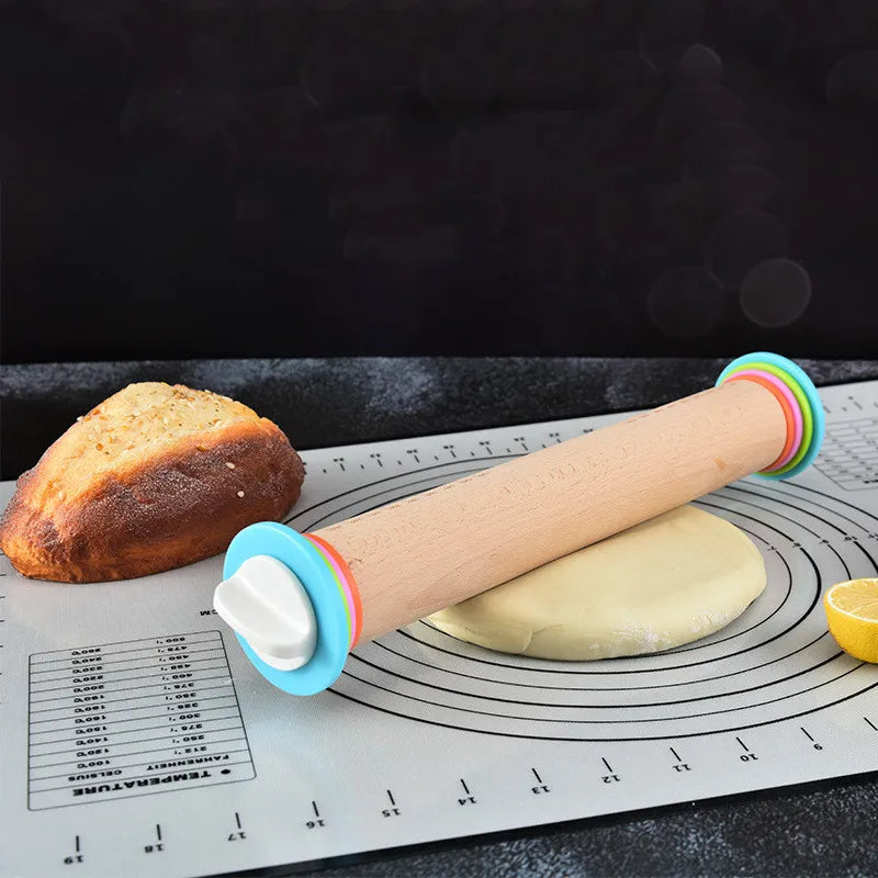 Adjustable Wood Rolling Pin with Thickness Rings by HitMyNeed