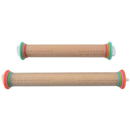 Adjustable Wood Rolling Pin with Thickness Rings Big - 43x3.5cm by HitMyNeed