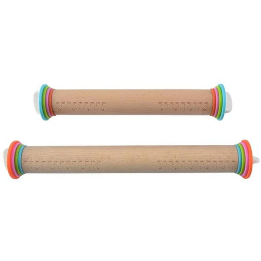 Adjustable Wood Rolling Pin with Thickness Rings Big - 43x3.5cm by HitMyNeed