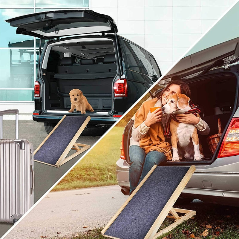 Adjustable Wooden Dog Ramp for Beds, Couches & Cars by HitMyNeed