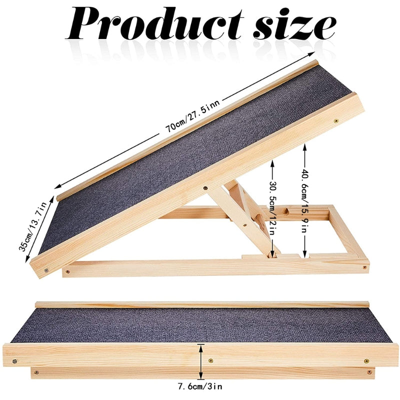 Adjustable Wooden Dog Ramp for Beds, Couches & Cars by HitMyNeed