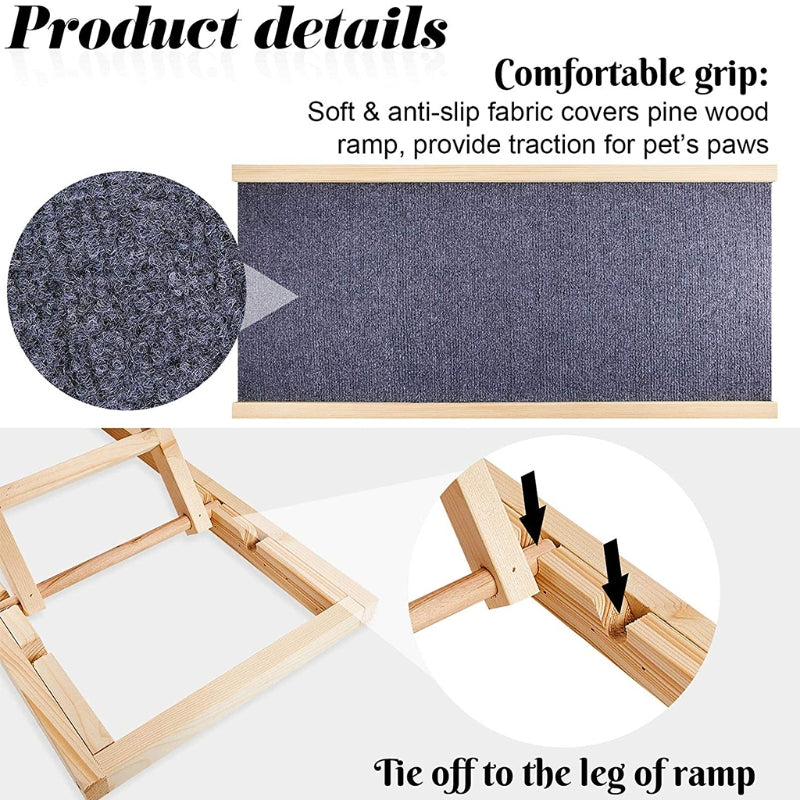 Adjustable Wooden Dog Ramp for Beds, Couches & Cars by HitMyNeed