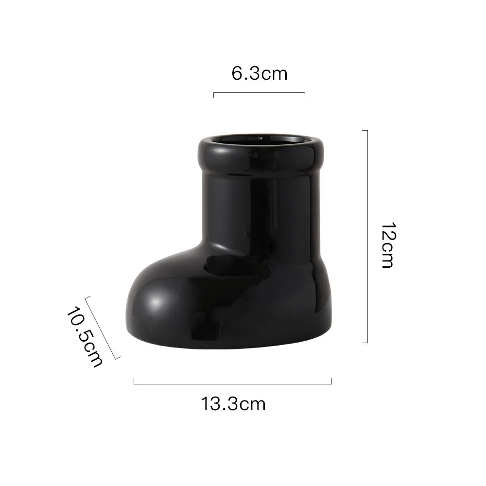 Adorable Ceramic Boot Vase for Flowers & Décor black by HitMyNeed