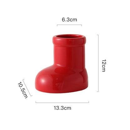 Adorable Ceramic Boot Vase for Flowers & Décor red by HitMyNeed