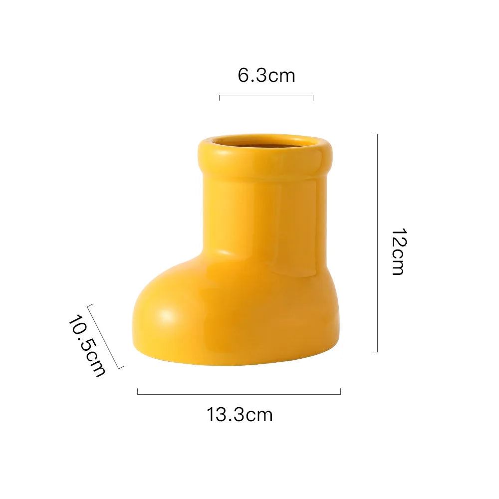 Adorable Ceramic Boot Vase for Flowers & Décor yellow by HitMyNeed