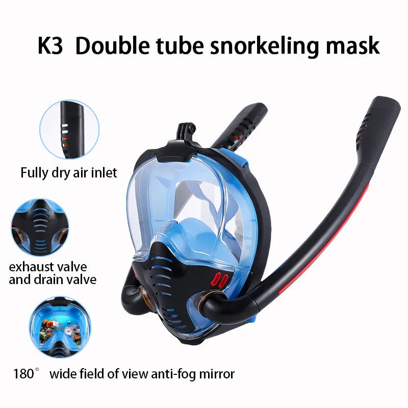 Adult Full Dry Double Tube Snorkeling Mask by HitMyNeed