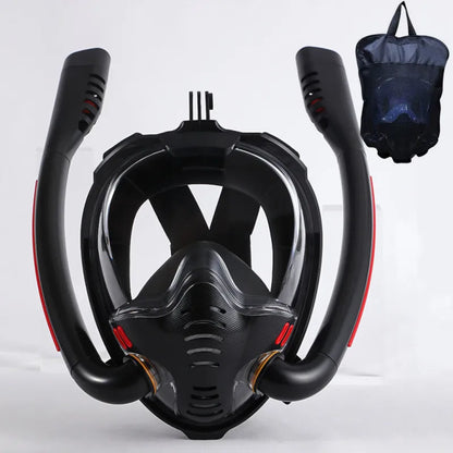 Adult Full Dry Double Tube Snorkeling Mask black-black s-m by HitMyNeed