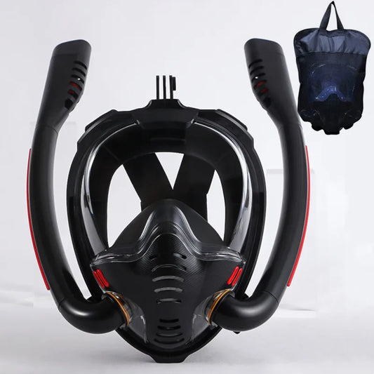 Adult Full Dry Double Tube Snorkeling Mask black-black s-m by HitMyNeed