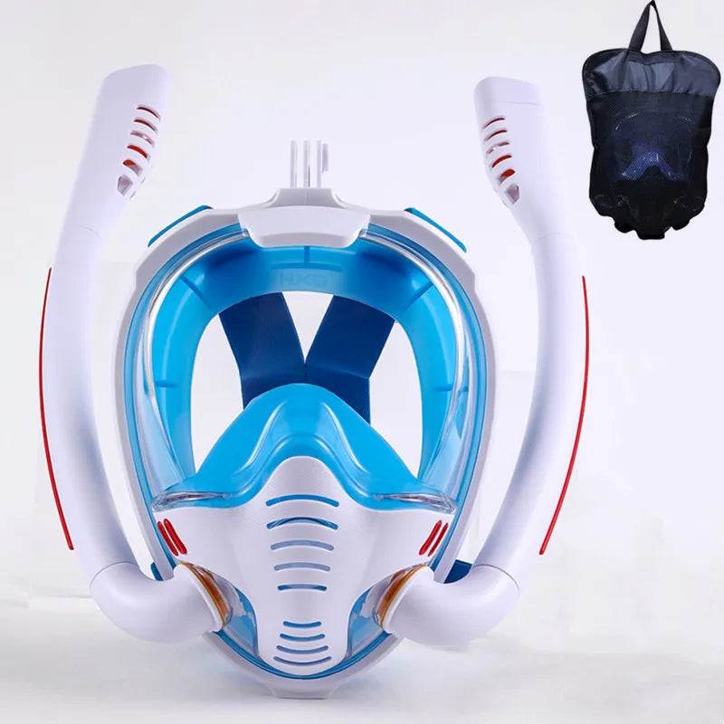 Adult Full Dry Double Tube Snorkeling Mask white-blue s-m by HitMyNeed