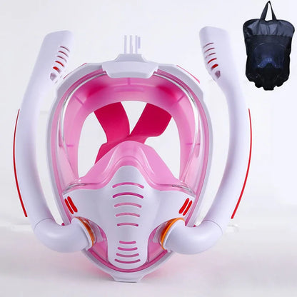 Adult Full Dry Double Tube Snorkeling Mask white-pink s-m by HitMyNeed