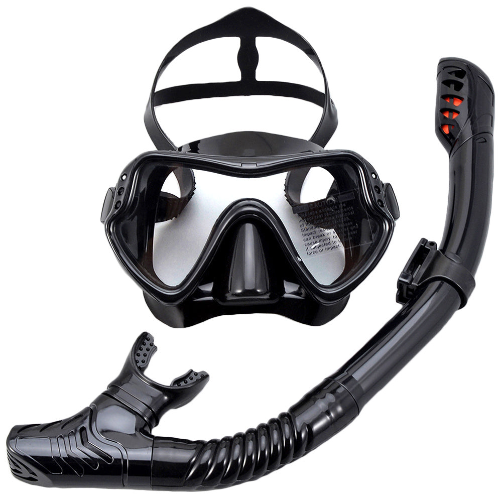 Adult Scuba Diving Mask and Snorkel Set Anti-Fog all-black-set by HitMyNeed