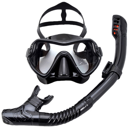 Adult Scuba Diving Mask and Snorkel Set Anti-Fog all-black-set by HitMyNeed