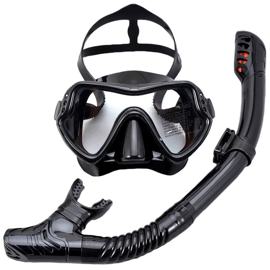 Adult Scuba Diving Mask and Snorkel Set Anti-Fog all-black-set by HitMyNeed