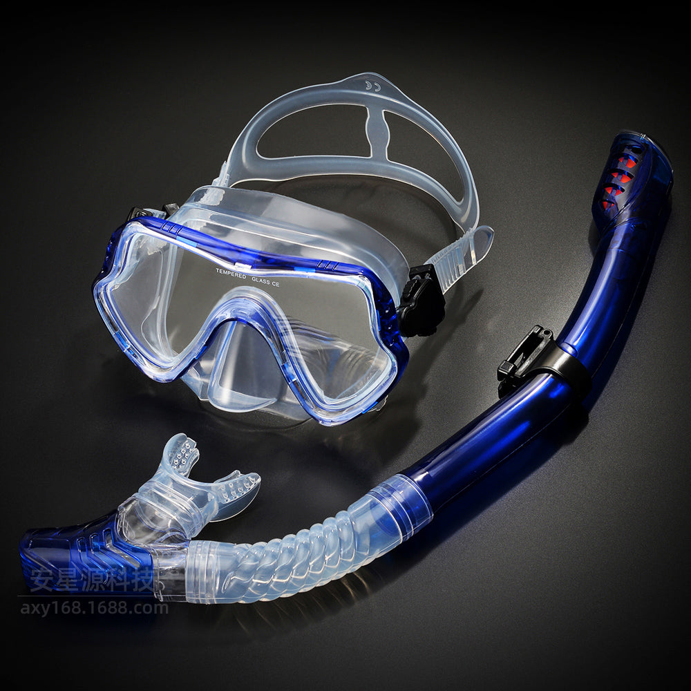 Adult Scuba Diving Mask and Snorkel Set Anti-Fog blue-set by HitMyNeed