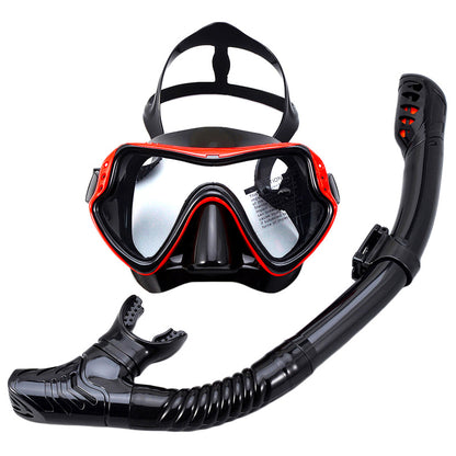 Adult Scuba Diving Mask and Snorkel Set Anti-Fog redblack-set by HitMyNeed