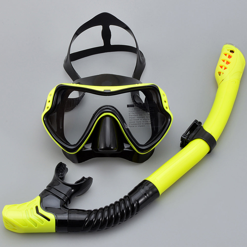 Adult Scuba Diving Mask and Snorkel Set Anti-Fog yellowblack-set by HitMyNeed