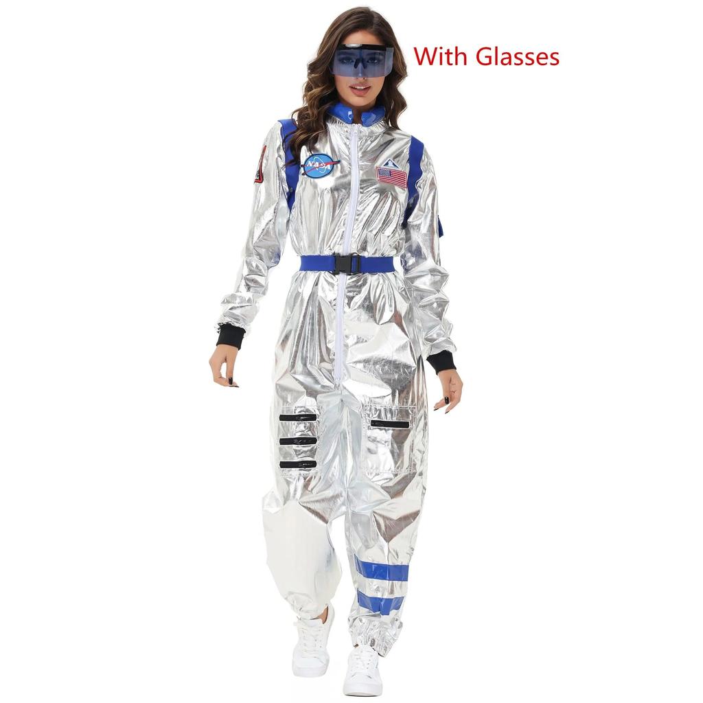 Adult Silver Astronaut Space Jumpsuit Costume blue-women-b xl by HitMyNeed