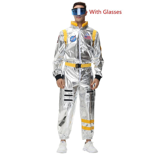 Adult Silver Astronaut Space Jumpsuit Costume yellow-men-b l by HitMyNeed