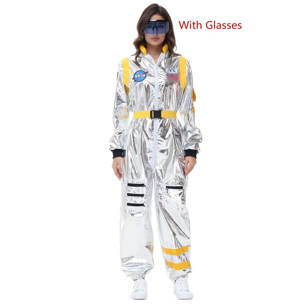 Adult Silver Astronaut Space Jumpsuit Costume yellow-women-b m by HitMyNeed